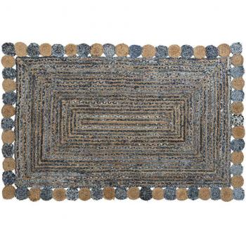 Alfombra de algodón y yute azul multicolor de 200 x 290 cm