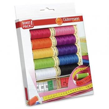 Set de 10 bobinas de hilo Gütermann Creativ + cinta métrica de 150 cm colores surtidos