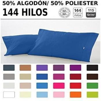 Funda de Almohada Estela Lisa de Algodón Combinado 144 Hilos en Azul Claro de 45x125 cm