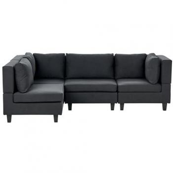 Sofá Modular Esquinero Moderno 4 Plazas Tapizado en Tela Negra con Patas Negras y Respaldo Acolchado Derecho Unstad