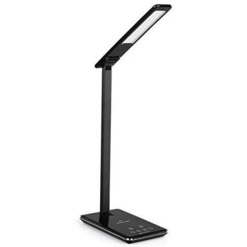 Phoenix Technologies - Lámpara Escritorio LED con Carga Inalámbrica Wireless, Puerto USB de carga, 4 Modos de lectura, 10 niveles de brillo, Controles táctiles…
