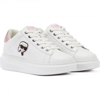 Karl Lagerfeld Women's White/Pink Lace-Up Sneakers