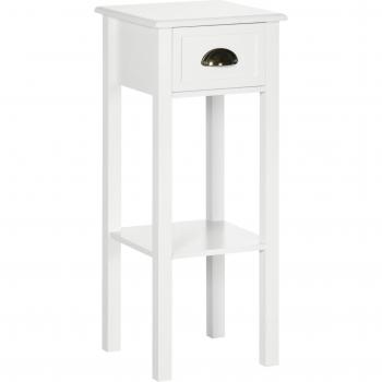 HOMCOM Mesa Auxiliar con Cajón y Estante de Almacenamiento Estilo Moderno para Sala de Estar, Comedor, Dormitorio 30x30x75 cm Blanco