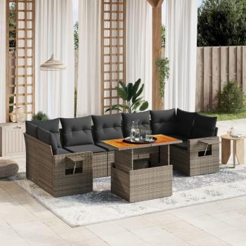 8-Piece Grey Poly Rattan Garden Sofa Set with Cushions