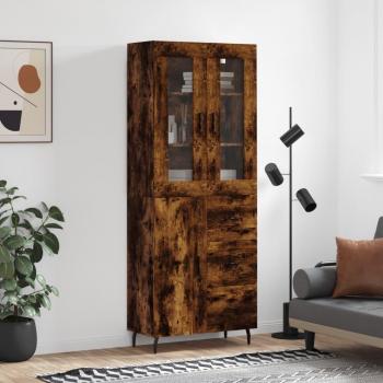 Aparador alto de madera contrachapada en roble ahumado, dimensiones 69,5x34x180 cm, con 1 puerta y 3 cajones, mueble de almacenaje para salón, buffet y armario