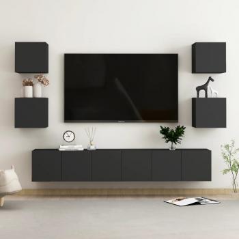 Set de muebles de salón TV 7 piezas madera de ingeniería negro