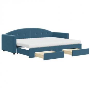Sofá cama nido con cajones de terciopelo azul 80x200 cm