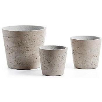 Kave Home - Set de 3 maceteros Low Gris de Cemento para Interior y Exterior