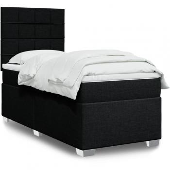 Cama box spring con colchón de muelles en tela negra 90x200 cm