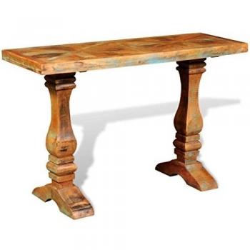 Mesa consola de madera reciclada maciza vidaXL - Mesa consola hecha de madera reciclada, diseño rústico, estructura robusta, superficie amplia para decoración o almacenamiento