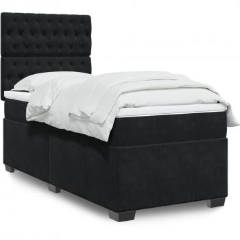 Cama box spring de muelles con colchón de terciopelo negro 90x190 cm