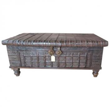 Mesa baúl de madera marrón 127x72x53h cm de estilo Artesanal WANDERLUST DECO