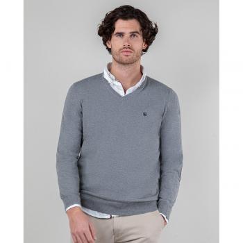 Jersey de hombre gris melange con cuello pico