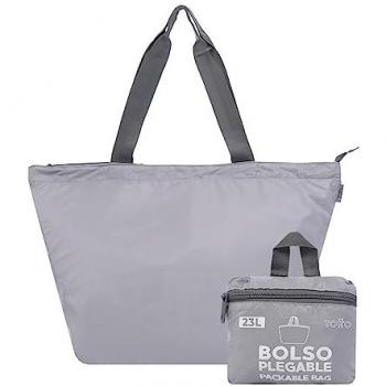 Bolso Shopper Plegable Ramel Color Gris - TOTTO, Complemento Versátil para Mujer, PEQUEÑO