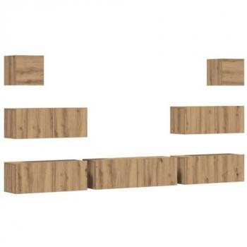 Juego de Muebles para TV de Pared 7 Piezas en Madera Compuesta de Roble Artesanal