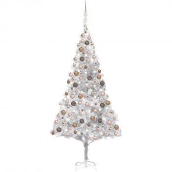 Árbol de Navidad preiluminado con bolas plateadas PET 210 cm