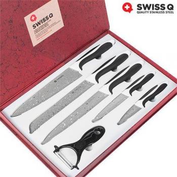 Appetitissime Swiss Q Cuchillos con Revestimiento, Piedra, Blanco / Negro / Gris, 37,5 x 3 x 25 cm, 6 Unidades