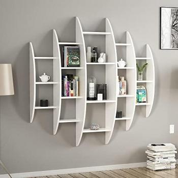 Estantería de Pared Dianalund con Numerosos Estantes Aglomerado 147 x 146 x 29 cm Blanco para Oficina y Almacenamiento