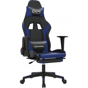 Silla gaming de masaje y reposapiés cuero sintético negro azul vidaXL