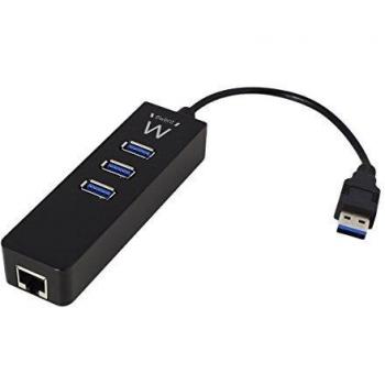 Ewent EW1140 - Hub USB 3.2 Gen 1 (3.1 Gen 1) Type-A con 3 Puertos y Puerto Gigabit Ethernet, Velocidad de Transferencia de Datos hasta 5000 Mbit/s, Color Negro