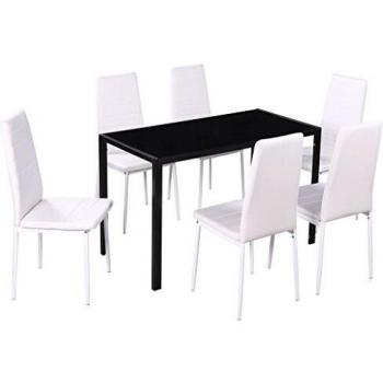 vidaXL Conjunto de mesa de comedor 7 piezas blanco y negro