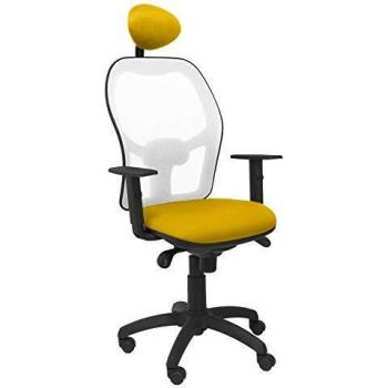 Silla de Oficina Jorquera en Malla Blanca y Asiento Bali Naranja con Cabecero Fijo - Piqueras y Crespo