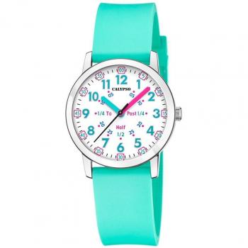 Reloj Calypso Infantil K5825/1 Digitana con Correa de Caucho Verde y Caja de Acero Inoxidable 316L Plateado