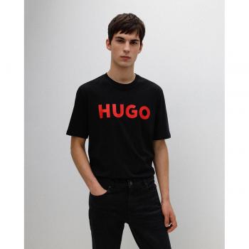 Camiseta HUGO Dulivio para Hombre - Cuello Redondo, Manga Corta, Regular Fit, Logotipo en Punto de Algodón, Color Negro