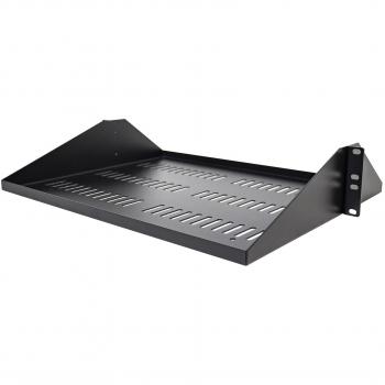 Estante Ventilado 2U para Rack de Servidores, Bandeja Universal Voladiza Montaje Central, Capacidad de 91 kg, 14 (35.6 cm) de Profundidad, Color Negro