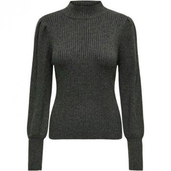 Only Katia Women's High Neck Knitted Sweater in Dark Grey Melange