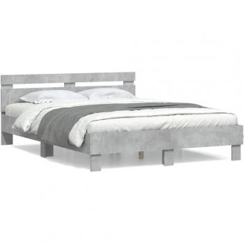 Cama con cabecero de madera multicapa gris hormigón 140x200 cm