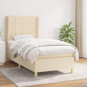 Cama Box Spring con Colchón Viscoelástico Acolchado Reversible Muelles Ensacados Tela Color Crema 80x200 cm