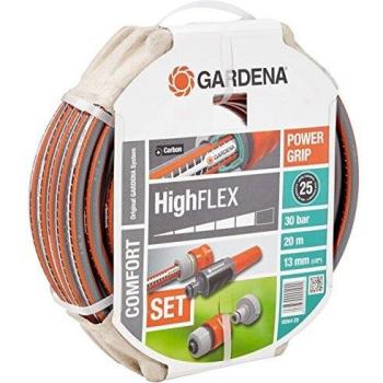Gardena 18064-20 - Manguera de Agua highflex Comodidad 1/2 de Pulgada, 20m con Las Partes del Sistema, marrón