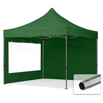 Carpa Plegable 3x3m Premium Acero 40mm con Laterales y Ventanas Panorámicas, Verde Oscuro