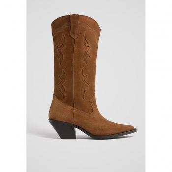 Stradivarius Leather Cowboy Boots BROWN 6½ and Stradivarius Leather Cowboy Boots BROWN 4