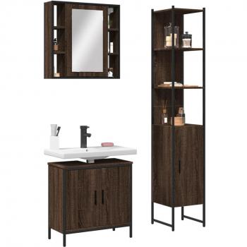 Conjunto de muebles de baño 3 piezas marrón madera roble multicapa