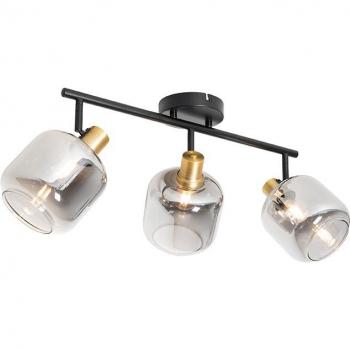 Foco de techo moderno negro con cristal ahumado alargado de 3 luces Zuzanna