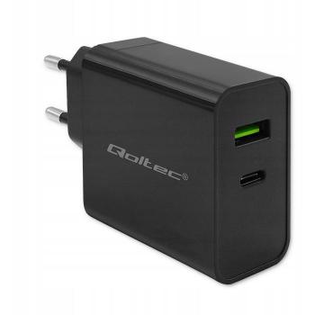 Cargador Qoltec 52378 PD Súper Rápido 45W 5-20V 2,25-3A 1xUSB-C 1xUSB Color Negro