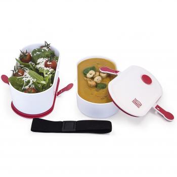 IRIS Lunchbox con 2 contenedores 100% herméticos para llevar comida, blanco y rojo 8432-2P