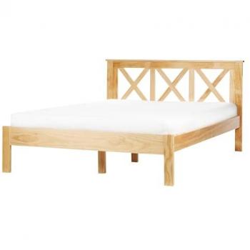 Cama moderna de madera clara con somier de listones y cabecero 140 x 200 cm Tannay