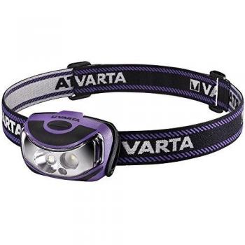Varta 2 x1 Watt LED Linterna Frontal en plástico ABS y Goma, 18630 m, Morado, Negro