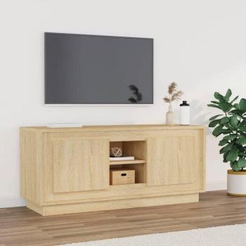 Mueble de TV de madera contrachapada en color roble Sonoma, dimensiones 102x35x45 cm, ideal para salón y compatible con televisores
