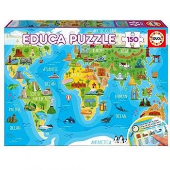 Educa - Mapamundi Monumentos Puzzle, 150 Piezas, Multicolor