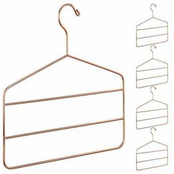 Pack de 5 perchas múltiples para pantalones y faldas, diseño elegante, ahorra espacio, metal cobre