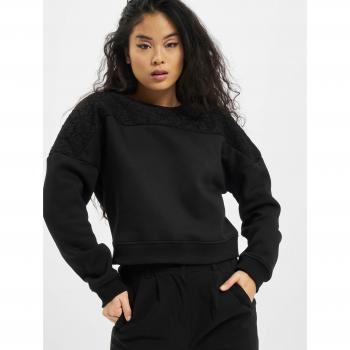 Urban Classics Women's Short Oversized Black Lace Insert Sweatshirt