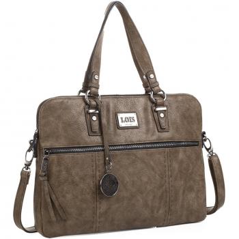 LOIS - Portadocumentos 15 bandolera desmontable y ajustable. Doble asa. Cierre cremallera. 2 bolsillos detrás y 1 detrás con cremallera. LLavero. 93037 40x35x5 cm., Color Taupe