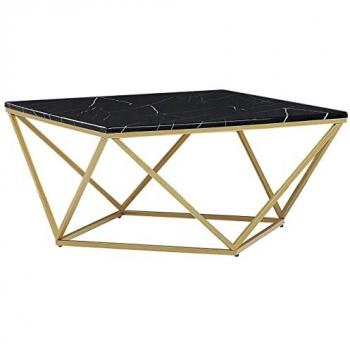 Mesa de Centro Glamour Efecto Mármol Negro con Base Metálica Dorada 80 x 80 cm Malibu