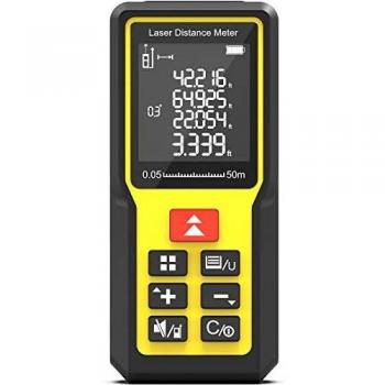Medidor Laser, papasbox Medidor Láser de Distancia 50M/165ft Sensor de Ángulo Electrónico, 100 Datos, Distancia, Área, Volumen y Pitágoras, LCD Retroiluminado, Ligero & Fuerte