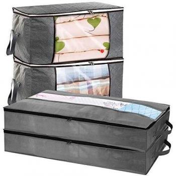 4 PCS Bolsa de Almacenamiento Ropa de Gran Capacidad,Cajas almacenaje Ropa,Cajas organizadoras, Organizador de Transpirable,para Edredones Mantas Ropa,2 PCS 60 x 40 x 35 cm Y 2 PCS 100 x 50 x 15 cm