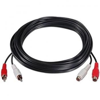NanoCable 10.24.0703 - Cable extension de audio estereo 2 RCA, 2xRCA/M-2xRCA/H, macho-hembra, negro, 3mts